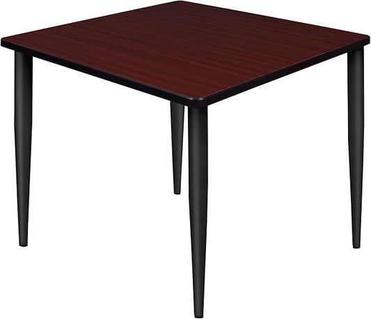 Regency Kahlo 42 in. Square Breakroom Table- Mahogany Top, Black Tapered Legs