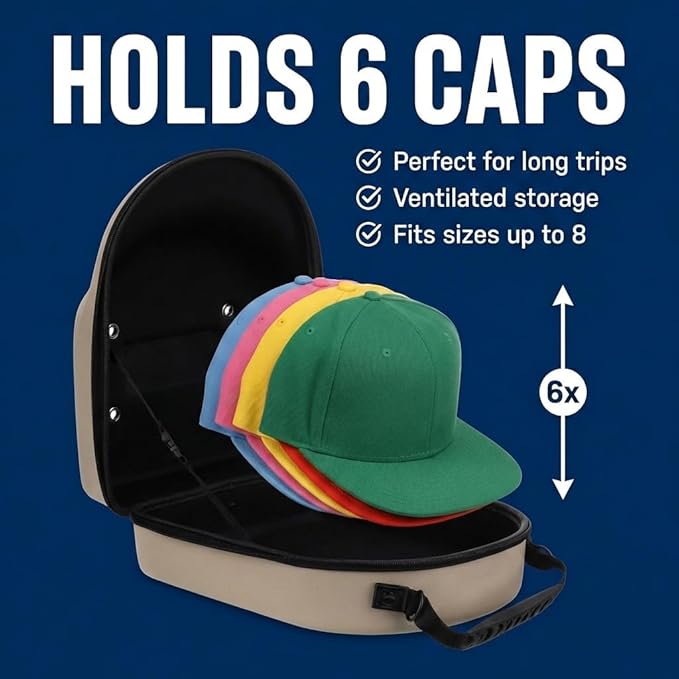 Lids Hat Travel Case – Baseball Cap Carrier for 6 Hats, Durable Clear Exterior & Interior, Storage with Handle & Adjustable Shoulder Strap, Hard Hat Organizer for Travel & Closet