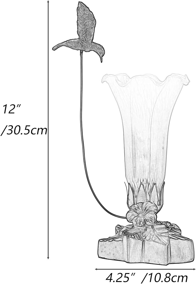 Bieye LL10 Hummingbird Flying Over Lily Flower Blown Glass Table Lamp for Home Decor (White, 4.25Wx12H)