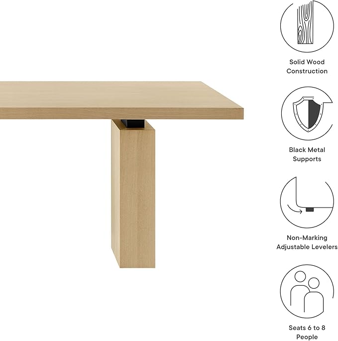 Modway Piston 82 Inch Solid Wood Rectangle Dining Table in Natural – Modern Farmhouse Kitchen Table for 6-8 People – Rustic Wooden Dining Room Table