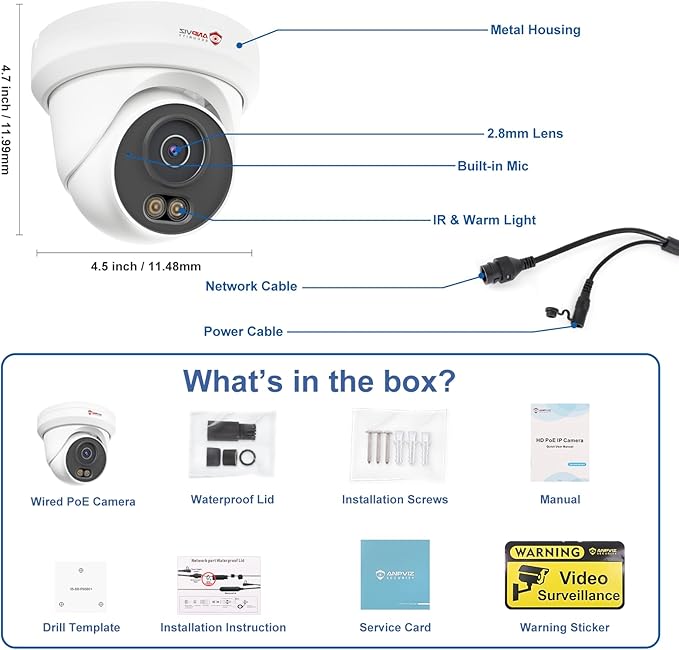 Anpviz 4K 8MP PoE Camera, Full Metal Turret Security IP Camera Outdoor Wired, AI Human Vehicle Detection, 100FT Smart Dual Light Color Night Vision, Built-in Mic, NDAA, IPC-D3B83W-S (U Series)