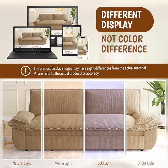 KEIKI 73.2" Luxury Queen Sleeper Sofa Bed, 3-in-1 Convertible Pull Out Couch with Chaise Lounge, Plush Corduroy Cloud Loveseat Sofa for Deep Relaxation Living Room Bedroom Comfort Seating