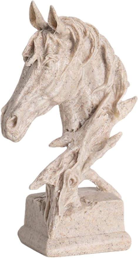 Creative Art Retro Horse Head Ornament,Resin Statue Ornaments,Abstract Style Sculptures,Living Room Dining Desk Decorations,Bookshelf Decorative Objects,Office Decor(11.8"/Sandstone)