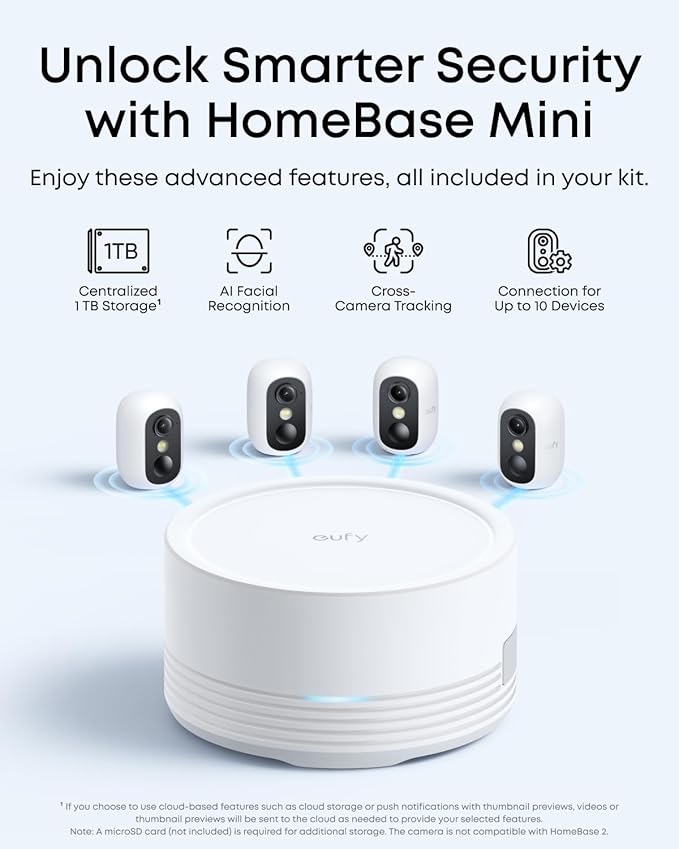 eufy Security eufyCam C35 4-Cam Kit with Solar Panel, Wireless Security Camera, Outdoor and Indoor, Magnetic Mount, Color Night Vision, Local Storage, No Monthly Fee, IP67, White