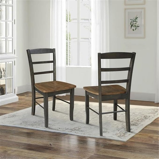 IC INTERNATIONAL CONCEPTS Set of 2 Solid Wood Madrid Ladderback Chairs in Hickory/Washed Coal