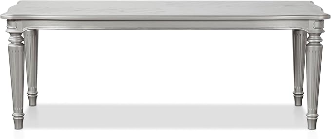Furniture of America Seabliss Glam Solid Wood 84-inch Dining Table with Turned Fluted Legs, Seats up to 6, for Home, Kitchen, Living Room, Silver