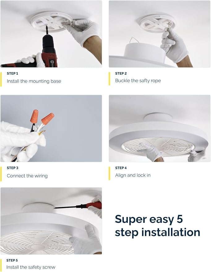 Orison Smart Bladeless Low Profile Ceiling Fan with LED-RGB Ambient Lighting Compatible with Alexa/Google Assistant/App Control, 6-Speed Color Change, Quiet Operation with Remote &App,19.7" (White)