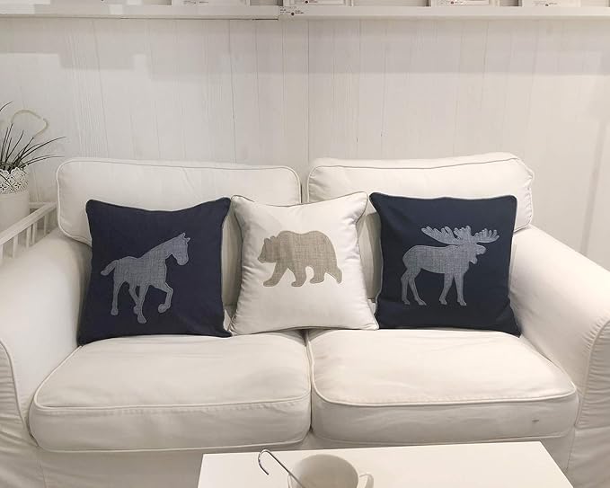 Navy Cotton Pillow Covers Decorative Horse Pillow Case for Sofa Cushions Covers 18x18 Inches (Navy) … …