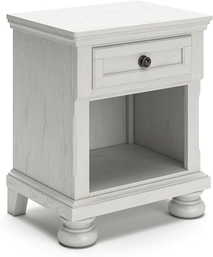 Signature Design by Ashley Robbinsdale Coastal 1-Drawer Nightstand with Cubby Storage, 26.75" Tall, White
