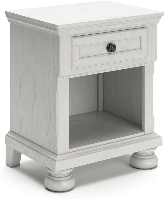 Signature Design by Ashley Robbinsdale Coastal 1-Drawer Nightstand with Cubby Storage, 26.75" Tall, White
