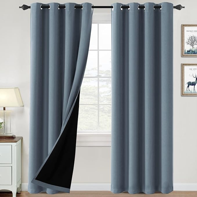 H.VERSAILTEX 100% Blackout Curtains for Bedroom Thermal Living Room Curtains 84 Inches Long, Heat and Light Blocking Curtains for Living Room, Grommet Window Curtain 2 Panels Set, Stone Blue