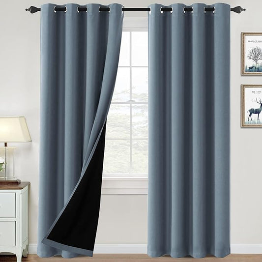 H.VERSAILTEX 100% Blackout Curtains for Bedroom Thermal Living Room Curtains 84 Inches Long, Heat and Light Blocking Curtains for Living Room, Grommet Window Curtain 2 Panels Set, Stone Blue