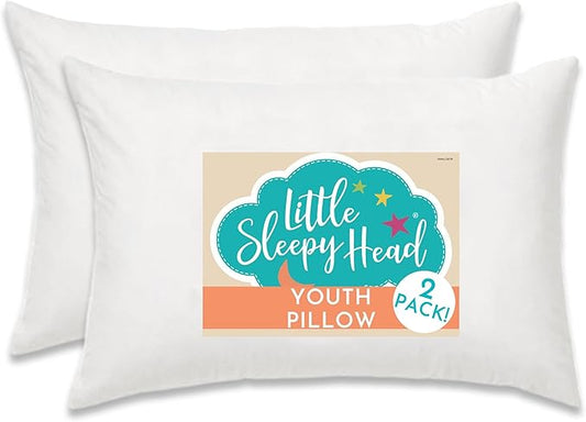 Little Sleepy Head Youth Pillow 16x22 - Soft & Hypoallergenic Bed Pillow Youth Pillows for Sleeping Age 5-10 - Snugly Designed Youth Neck Pillows for Travel, School and Bedtime - (2 Pack)
