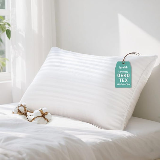 Lyralith Hypoallergenic Cotton Cover with Down Alternative Pillow, King Size, Luxury Hotel Quality, Ideal for Side, Back and Stomach Sleepers, Oeko-TEX Certified