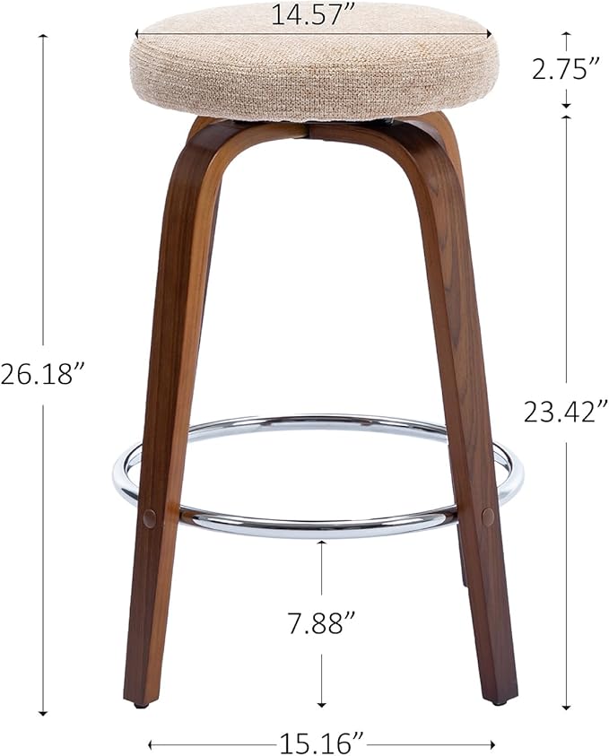 Swivel Bar Stools Set of 2 for Island Kitchen, Modern 26" Backless Counter Height Bar Stools, 360 Swivel Seat Light Brown