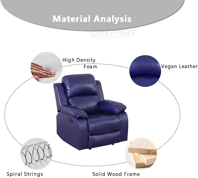 Bonded Leather Recliner Chair Contempary Manual Reclining Chair Living Room Furniture Accent Recliner with Overstuffed Arm & Back for Living Room/Bedroom/Office/Rv Car (Purple Blue, Chair)
