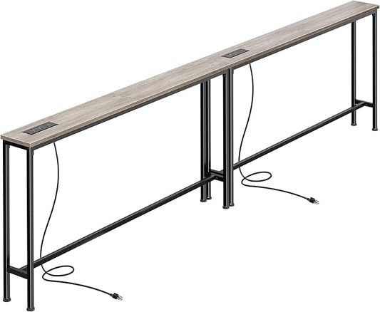 SUPERJARE 102.4 Inch Sofa Table with Power Outlets and USB-C Ports, 5.9 Inch Narrow Console Tables, Entryway Hallway Couch Tables with Storage, Behind Sofa, Small Spaces, Living Room, Oak
