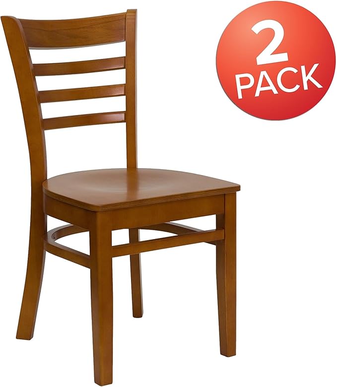 Flash Furniture 2 Pack HERCULES Series Ladder Back Cherry Wood Restaurant Chair