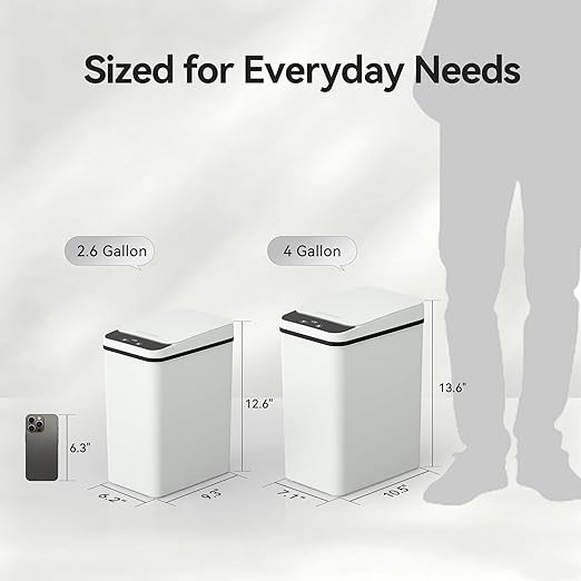 Bathroom Automatic Trash Can, 4 Gallon Touchless Motion Sensor Small Garbage Can with Lid Smart Electric Narrow Waterproof Garbage Bin for Bedroom Office Halloween Decoration, White