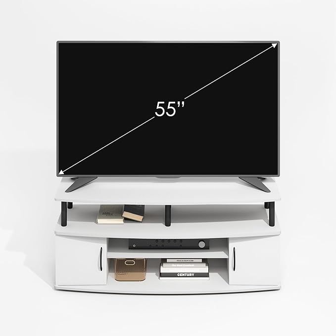 Furinno Jaya TV Stand, Entertainment Center, TV Console, for TV up to 55 Inch, with 2 Doors and Cable Management Holes, for Living Room, Bedroom, Plain White