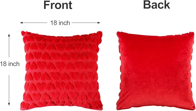 Valentine Pillow Covers 18x18 Set of 2, Valentine Decorations Indoor Love Heart Soft Plush Faux Fur Throw Pillow Covers for Bedroom Red Pillowcase Living Room Sofa Holiday Home Decor