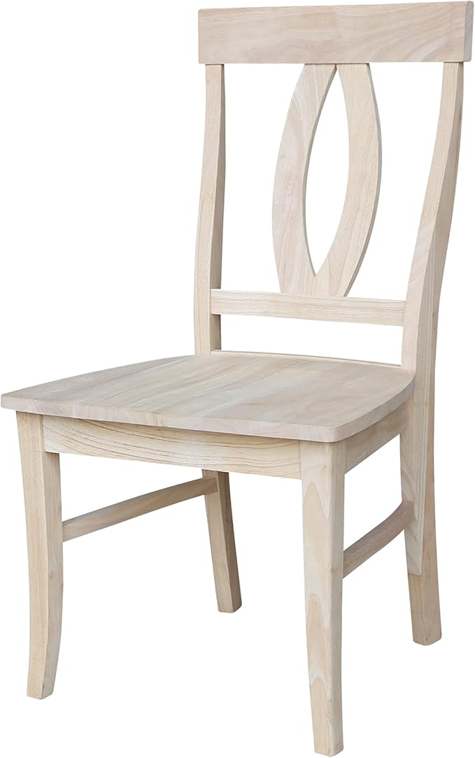 IC International Concepts, Set of Two Verona Dining Chairs, Unfinished, 225lbs wt capacity, Solid Real Wood, Sturdy Parawood, DIY, Paint/Stain Ready, Unfinished