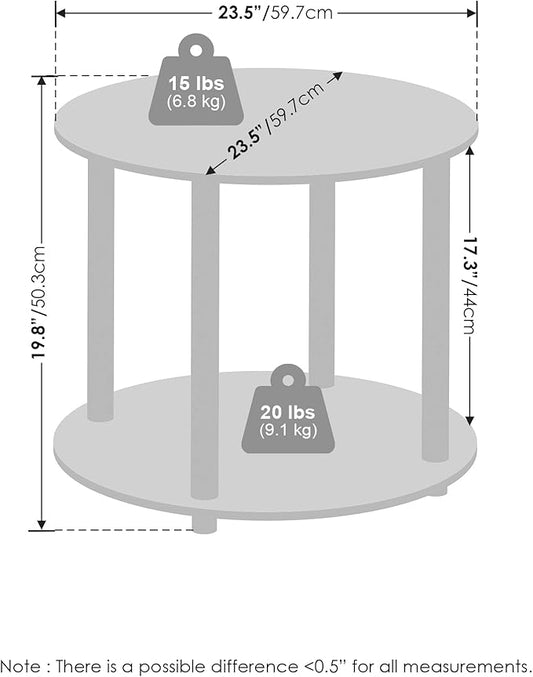 Furinno Turn-N-Tube Side Table, 2-Tier Round End Table with Open Shelf, Night Stand, Bedside Table, Toolless Assembly, for Living Room, Bedroom, Marble White