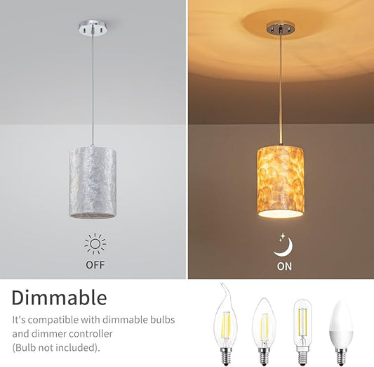 1-Light Capiz Shell Chandelier, Coastal Design Modern Pendant Light Fixture for Dining Room, Living Room, Kitchen Island, D7 x H18~66"(Adjustable Height), Shell Lampshade & Chrome Finish Frame