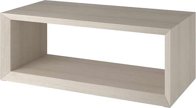 Henn&Hart 48" Rectangular Wood Coffee Table with Open Storage Shelf for Living Room, Family Room, or Office, Beech White
