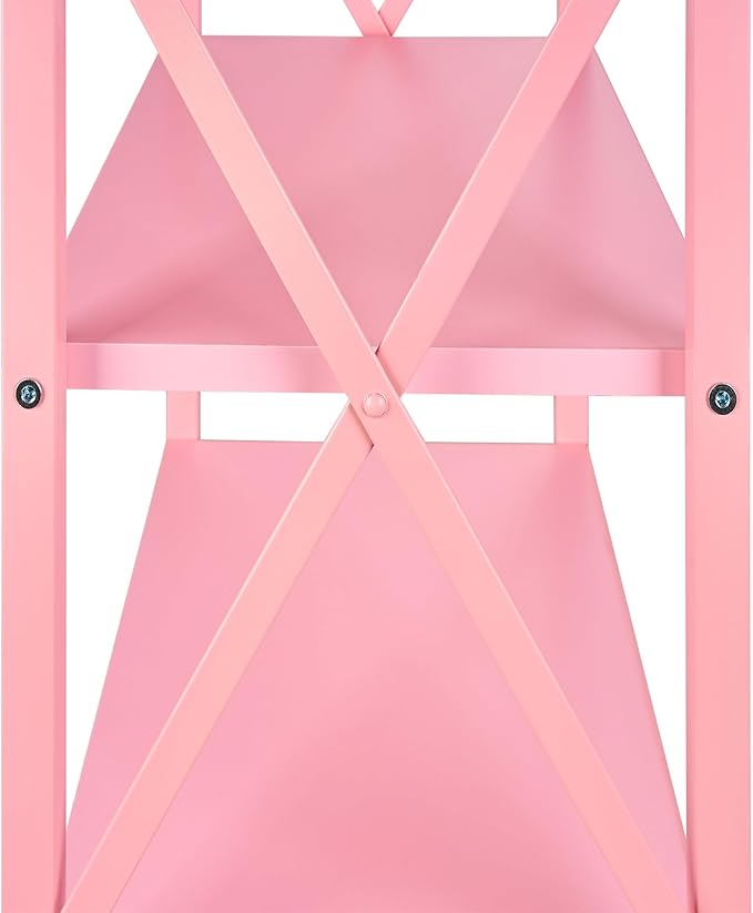 VECELO End Side Table Night Stand Set of 2,X-Design with Storage Shelf for Bedroom,Living Room,Pink
