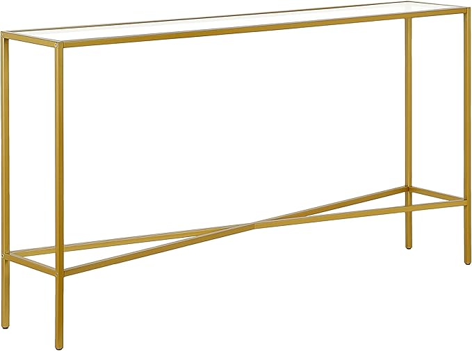 Henn&Hart 55" Glass Rectangular Console Table Entryway Table, Sofa Table for Entryway, Living Room, Couch, Hallway, or Office, Gold