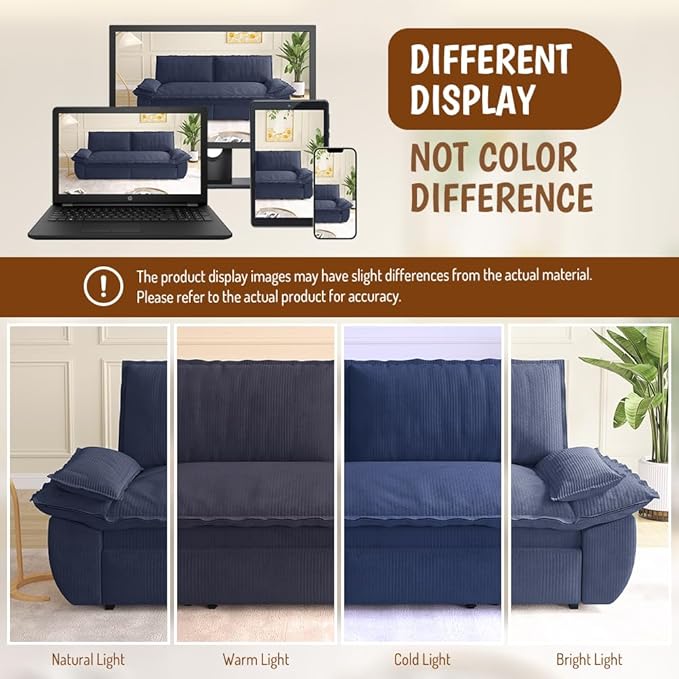 KEIKI 73.2" Queen Convertible Sofa Bed, 3-in-1 Pull Out Sleeper Couch with Compact Design, Corduroy Futon Loveseat Sofa for RV Camper Apartment Small Space Flexible Furniture Solution