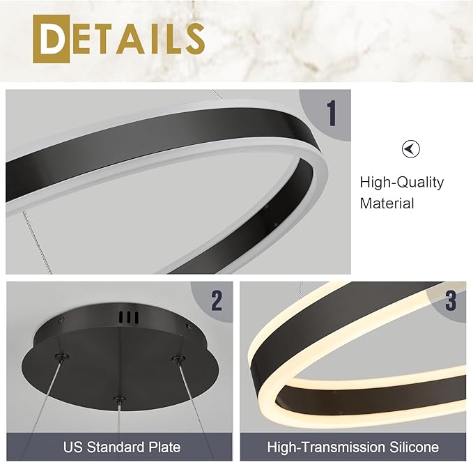 Modern LED Ring Chandelier 1-Ring 23.6" Remote Control Ceiling Pendant Lighting Fixture for Dining Room Living Room Dimmable 40W Upward and Downward Lighting