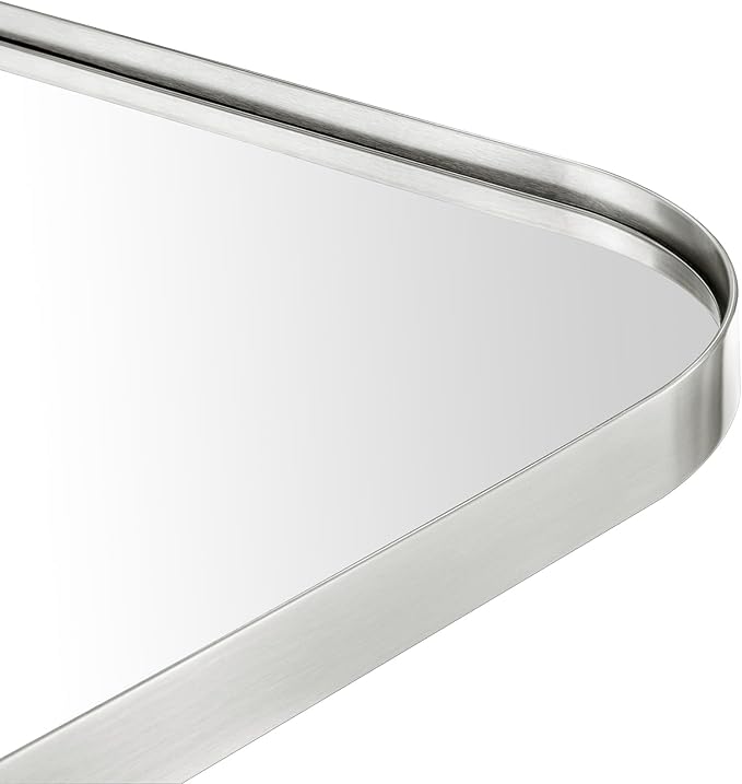 GRACTO 24x30'' Brushed Nickel Metal Framed Bathroom Mirror for Wall in Stainless Steel Rounded Rectangular Bathroom Vanity Mirrors Wall Mounted