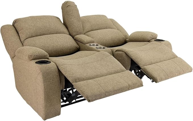 RecPro Charles Powered Double RV Wall Hugger Recliner Sofa | RV Loveseat | RV Furniture | Cloth (Oatmeal, 64")