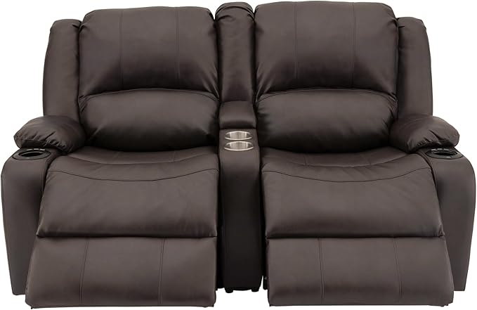 RecPro Charles 64" Powered Recliner RV Sofa with Console and Cupholders | Zero Wall Loveseat for Camper | Wall Hugger Couch with 2023 Updated Fabric (Chestnut)