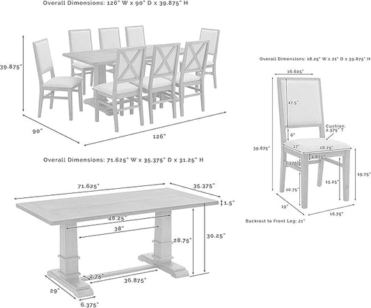 Crosley Furniture Joanna 9-Piece Modern Farmhouse Dining Table Set for 8 with Upholstered Chairs, Rustic Brown/Creme