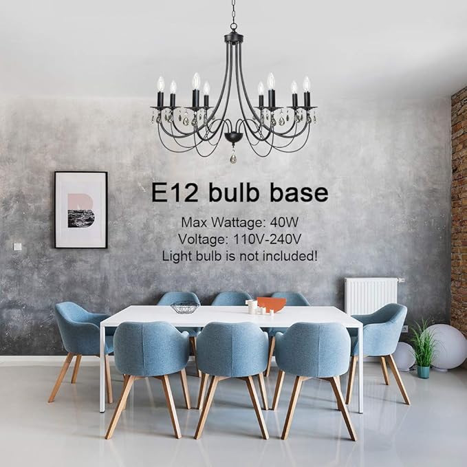 Modern Crystal Chandeliers 8 Lights Black Chandelier Mid Century Ceiling Lighting Dining Room Light Fixtures Elegant Pendant Lighting for Dining Room