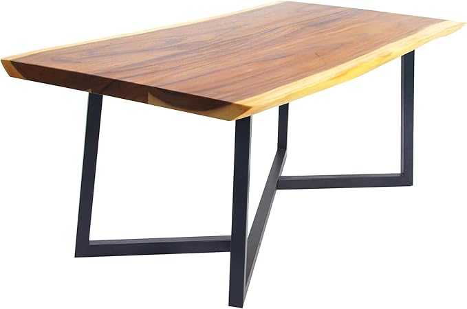 Deco 79 Wood Rectangle Dining Table with Black Metal Base, 79" x 40" x 30", Brown