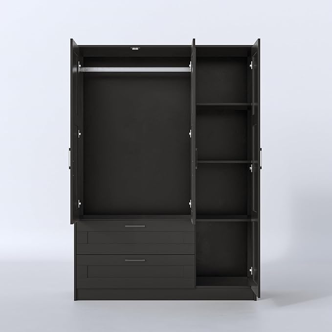 Wood Wardrobe Closet with 3 Doors and 2 Drawer，Bedroom Freestanding Armoire Storage Cabinet with Shelves，Wooden Wardrobe Combination for Hanging Clothes