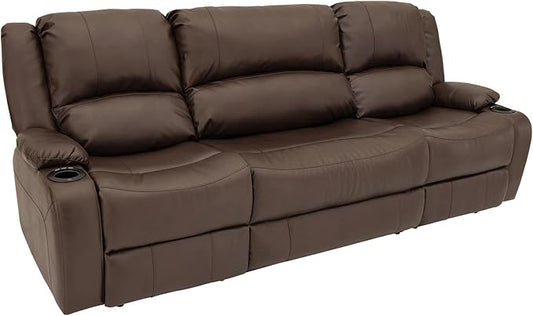 RecPro Charles 94" Powered Triple RV Wall Hugger Recliner | Drop Down Console | RV Furniture with Upgraded 2023 Fabric (Chestnut)