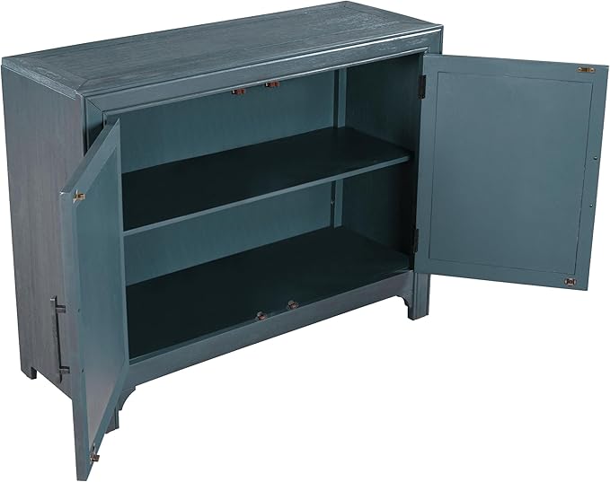 Ball & Cast 40" Farmhouse 2-Doors Storage Sideboard Buffet Cabinet w/Adjustable Shelves & Pattern Door, Wood Decorative Coffee Accent Cabinet Console Table for Entryway Kitchen Dining, Antique Blue