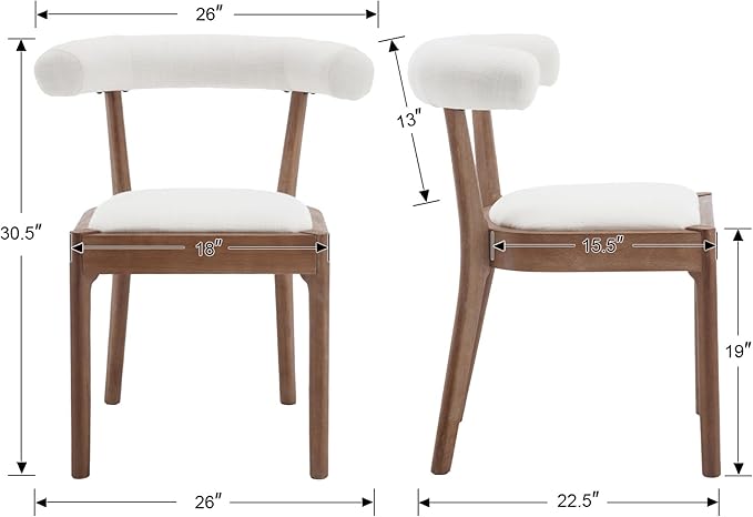 Kmax Dining Room Chairs Mid-Century Modern Sherpa Kitchen Chairs with Natural Walnut Finished Frame, Fur Curved Back, Set of 6, White