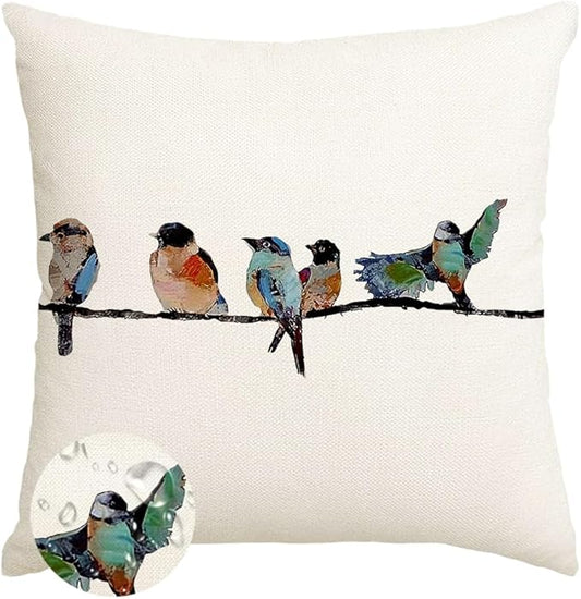 RABUSOFA Outdoor Pillow Covers 24x24 Inch,Outdoor Bird Lumbar Throw Pillow Cases Small Decorative Pillows for Couch Patio Furniture Polyester Linen Teal Blue Waterproof