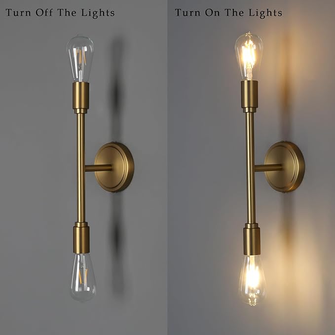 Phansthy Wall Sconces Set of Two, Modern Sconces Wall Lighting Fixtures, 2-Light Bathroom Light Over Mirror, Indoor Ceiling Light/Wall Light for Bedroom, Living Room (Antique 2 Pack)