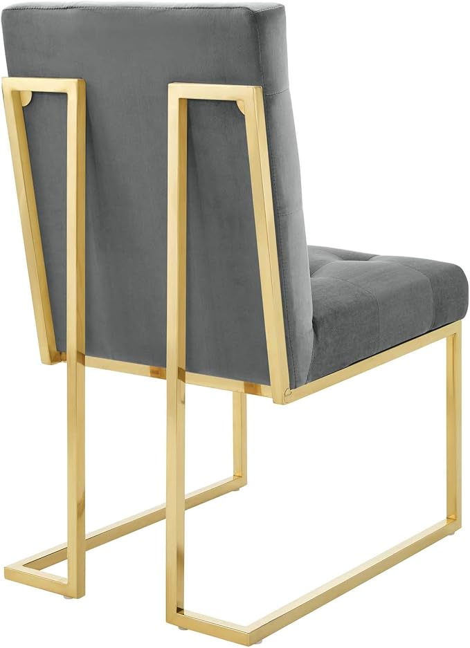 Modway Privy Stainless Steel Performance Velvet Dining Chair Set of 2, Gold Charcoal
