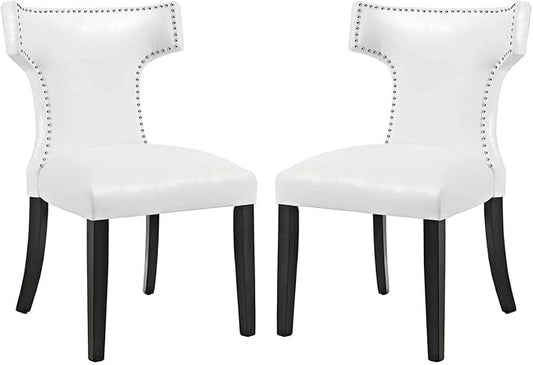 Modway EEI-3949-WHI Curve Dining Chair Vinyl Set of 2, White