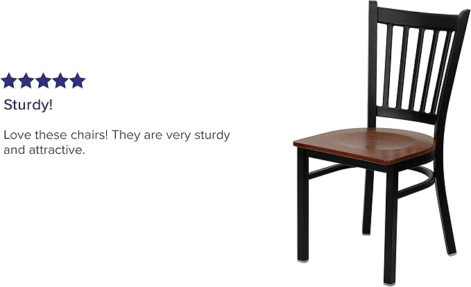 Flash Furniture HERCULES Series Black Vertical Back Metal Restaurant Chair - Cherry Wood Seat