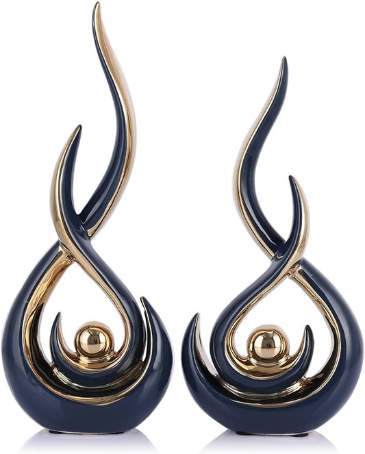 Abstract Ceramic Modern Sculpture, Knick Knacks Statues for Living Room, Shelf, TV Stand, Coffee Table, Dining Room, Office, Bedroom, Home Decor, Centerpiece, Great Gift Idea (Blue Gold)