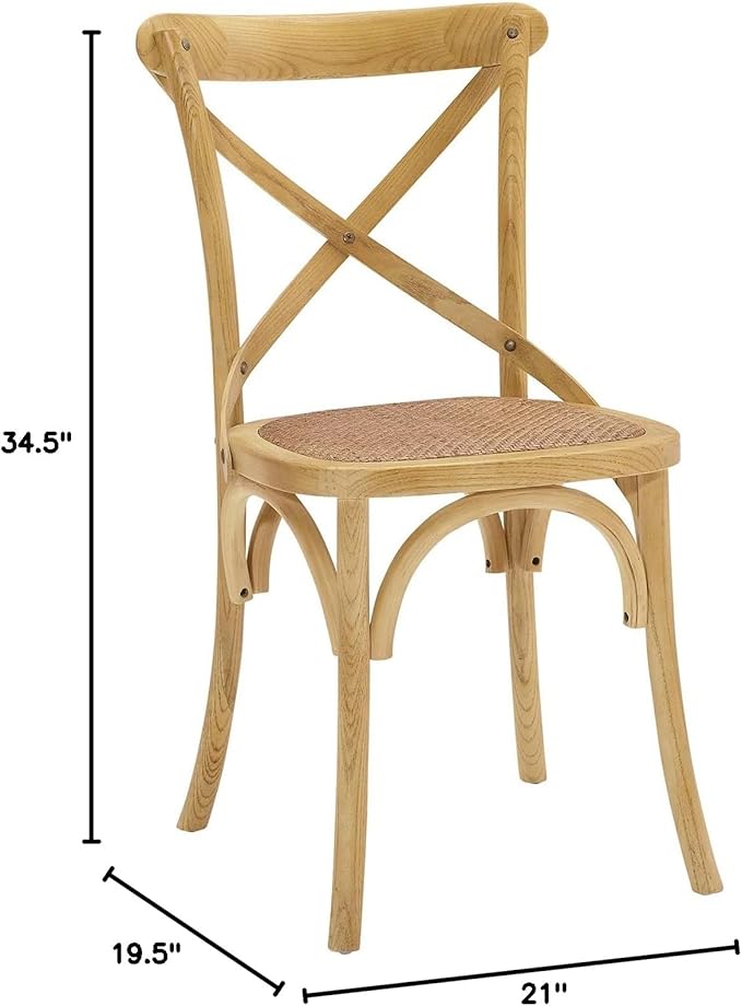 Modway Gear Rustic Modern Farmhouse Elm Wood Rattan Four Dining Chairs in Natural
